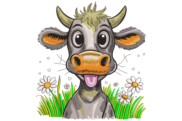 Happy Cow Face: A Playful Touch for Farm-Themed Embroidery