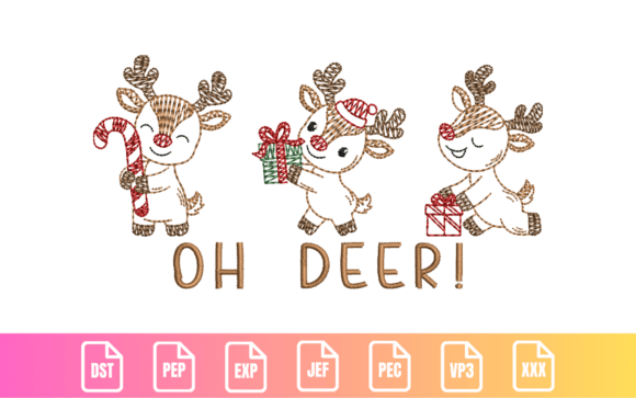 Playful Reindeer Trio: A Festive Embroidery Design for Holiday Crafts