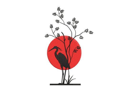 Stork with Moon: A Seasonal Embroidery Gem